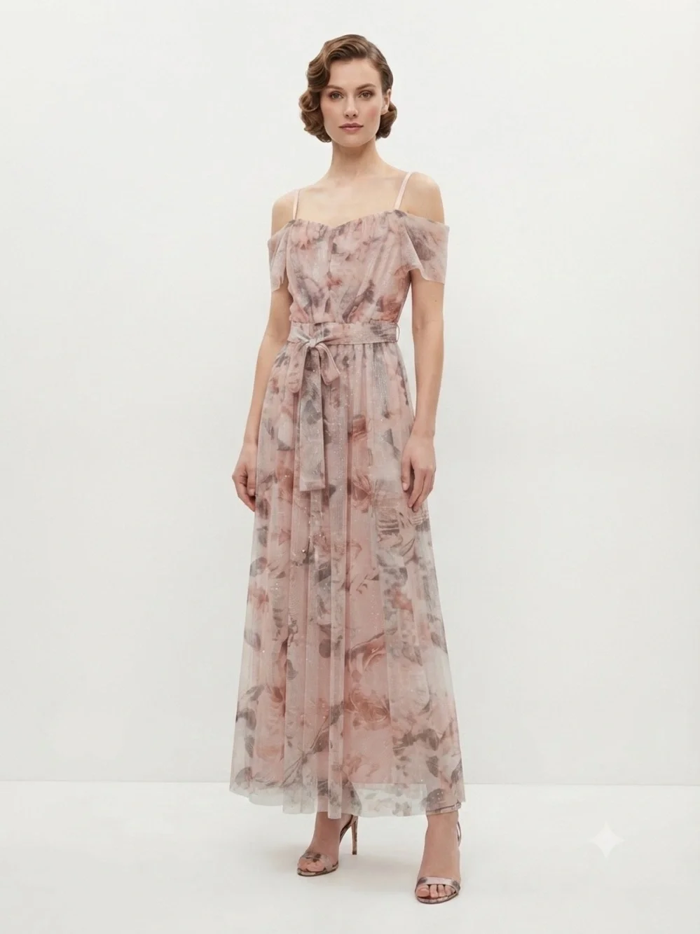 Candalite Off-Shoulder Floral Maxi Dress with Belt